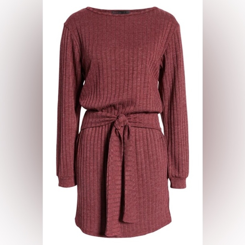 Fraiche by J Burgundy Long Sleeve Tie-Front Knit Dress